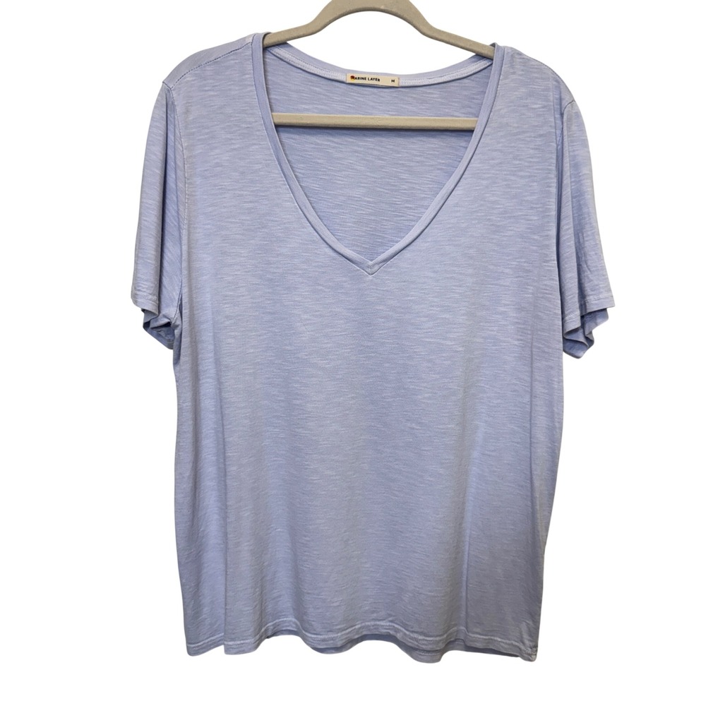 Marine Layer Womens Relaxed Boyfriend V-Neck Tee M Blue Slub Cotton Modal Casual